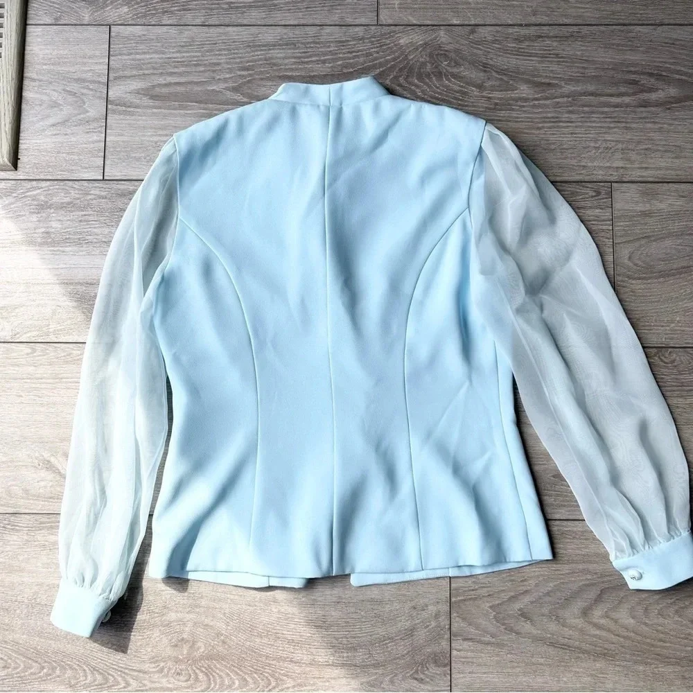 Vintage Lori Ann Blue Sequins Collar Mesh Sleeve Blazer Made in Canada